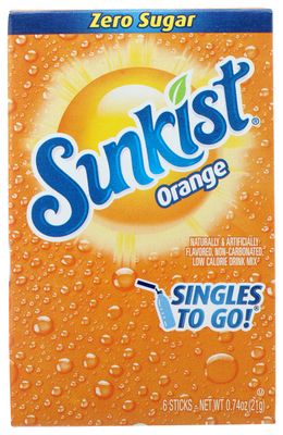 Sunkist, Powdered Drink Mix Sticks Zero Sugar Singles to Go Orange 6 Count, 0.74 Ounce