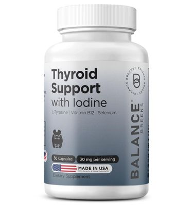 Balancebreens Thyroid Support Supplement with Iodine, L-Tyrosine, Vitamin B12 Selenium, 30 Veg Capsules - Energy, Metabolism Focus Support