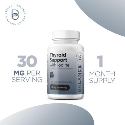 Balancebreens Thyroid Support Supplement with Iodine, L-Tyrosine, Vitamin B12 Selenium, 30 Veg Capsules - Energy, Metabolism Focus Support