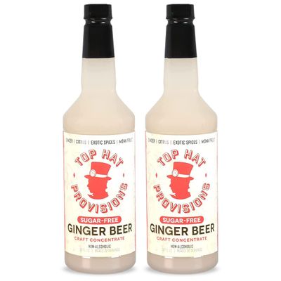 Top Hat Keto Sugar Free Ginger Beer Syrup Moscow Mule Mix - Naturally Sweetened with Monk Fruit - Craft Soda Mixer Ginger Syrup for Cocktail Drinks - Just Add Seltzer Water - 2 Pack of 32oz Bottles