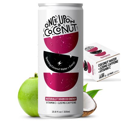 Once Upon a Coconut Sparkling Coconut Water Caffeine Electrolyte Drinks for Energy Focus with Vitamin C - Pack of 12 Cans (each 10.8 fl oz)