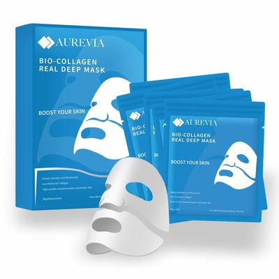 AUREVIA Bio-Collagen Face Mask- Hydrating Overnight Hydrogel Sheet Mask for Women - Anti-Aging, minimize pores Rediance Boost (5 Pack)