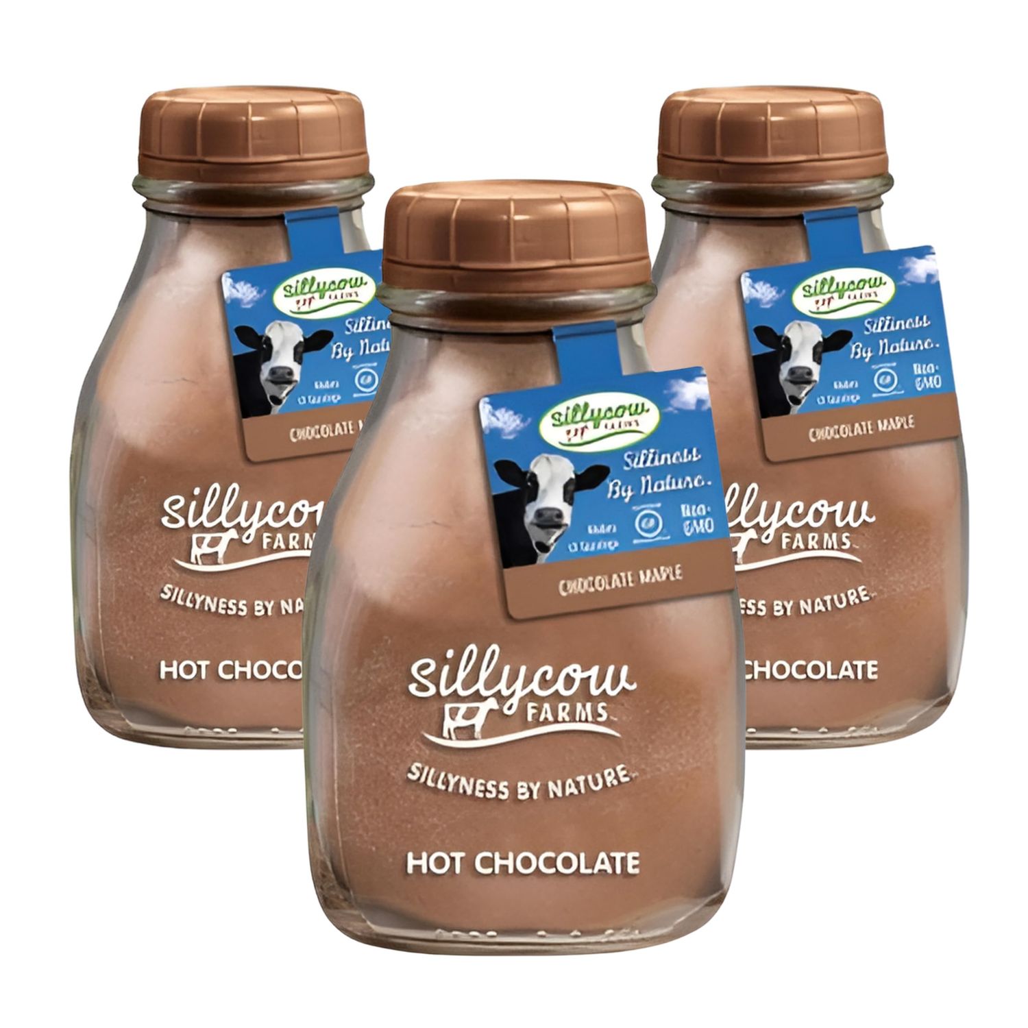 Sillycow Farms Maple Hot Chocolate Mix Rich Chocolate Delight Gluten-Free, Non-GMO Dairy-Free Indulgence with Pure Cocoa Powder Maple Flavor Reusable 16.9 oz Glass Bottle (Pack of 3)