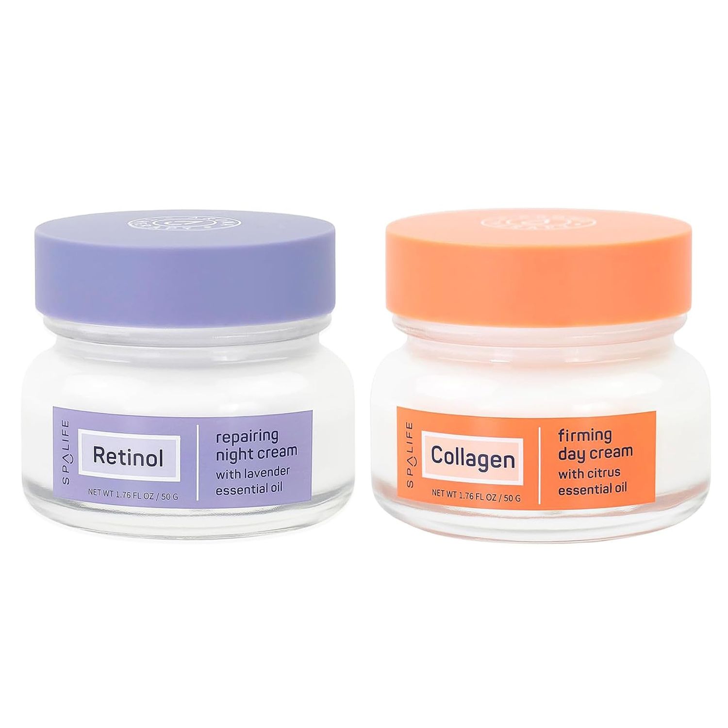 SpaLife Plump Correct Day to Night Cream Duo - Day Night Face Cream Set - For Dull Skin, Fine Lines Wrinkles, Loss of Firmness, Uneven Texture, Anti-Aging with Retinol Collagen Moisturizers