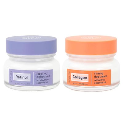 SpaLife Plump Correct Day to Night Cream Duo - Day Night Face Cream Set - For Dull Skin, Fine Lines Wrinkles, Loss of Firmness, Uneven Texture, Anti-Aging with Retinol Collagen Moisturizers