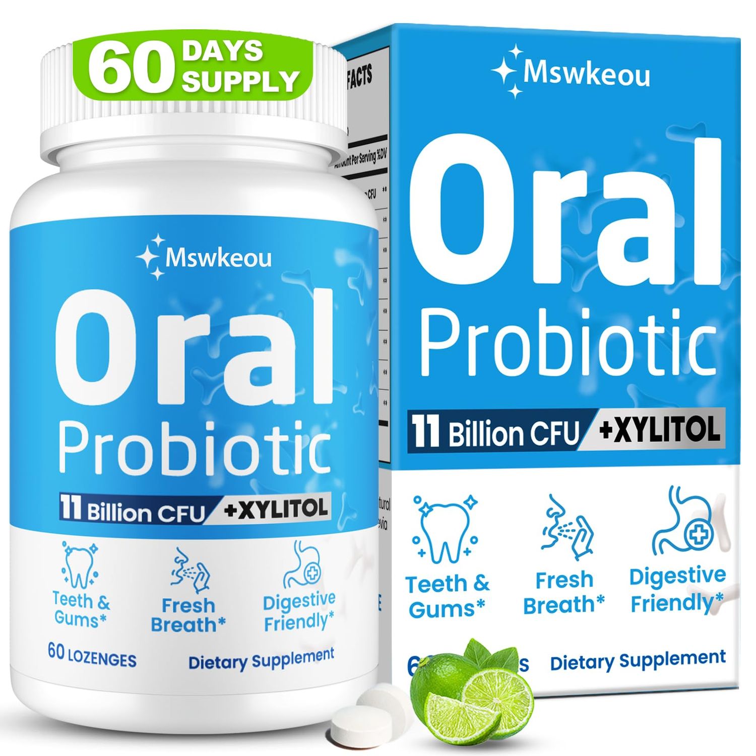 Oral Probiotics for Mouth Bad Breath for Adults 11 Billion CFU, Best Breath Oral Dental Probiotics for Teeth Gums, Fresh Breath, Chronic Halitosis, Gut Health with BLIS M18, A12, 60 Tablets