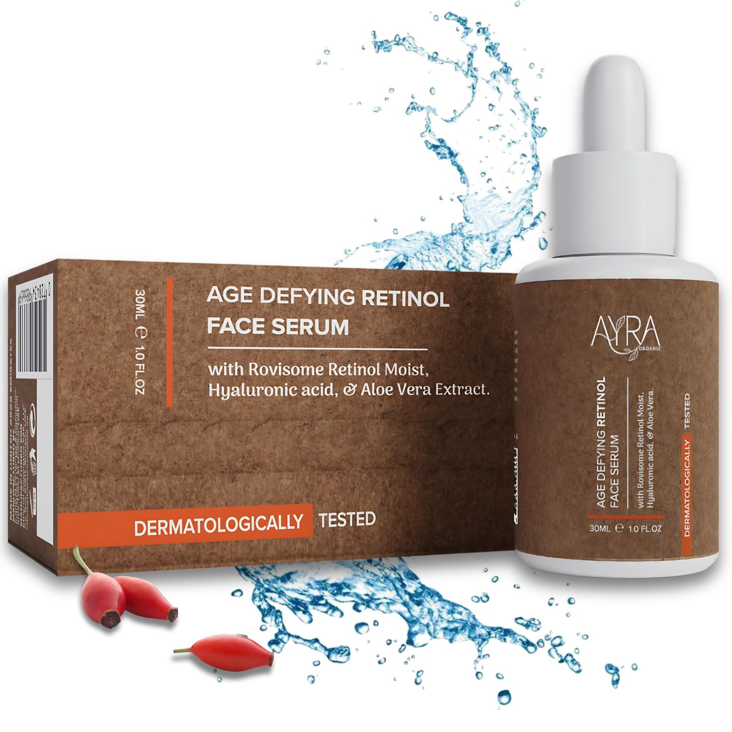Ayra Organic Age Defying Retinol Face Serum - 1 Fl Oz Anti-Aging with Rovisome Retinol, Hyaluronic Acid Aloe Vera Organic Eco-Friendly Reduces Fine Lines Wrinkles