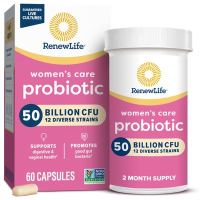 Renew Life Women&#39;s Probiotic Capsules, 50 Billion CFU Guaranteed, Supports pH Balance, Vaginal, Urinary, Digestive and Immune Health(2), L. Rhamnosus GG, Dairy, Soy and Gluten-Free, 60 Count