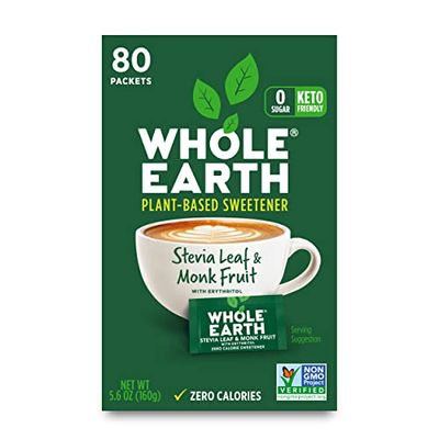 Whole Earth Sweetener Co. NATURE SWEET Stevia Monk Fruit Sweetener, Erythritol Sweetener, Sweet Leaf Stevia Packets, Sugar Substitute, Natural Sweetener, 80 Count