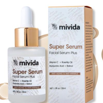 mivida Anti-Aging Super Serum with Retinol, Hyaluronic-Acid, Rosehip Oil, Vitamin C All-In-One Face Serum For Wrinkles, Fine Lines, Dark Spot 1oz