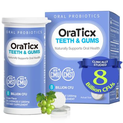 OraTicx Teeth Gums Dental Probiotic, 8 Billion CFU - Naturally Supports Oral Health, Fresh Breath, and Immunity, Oral Probiotic Supplement, Grape Flavor 30 Lozenges 1-PK