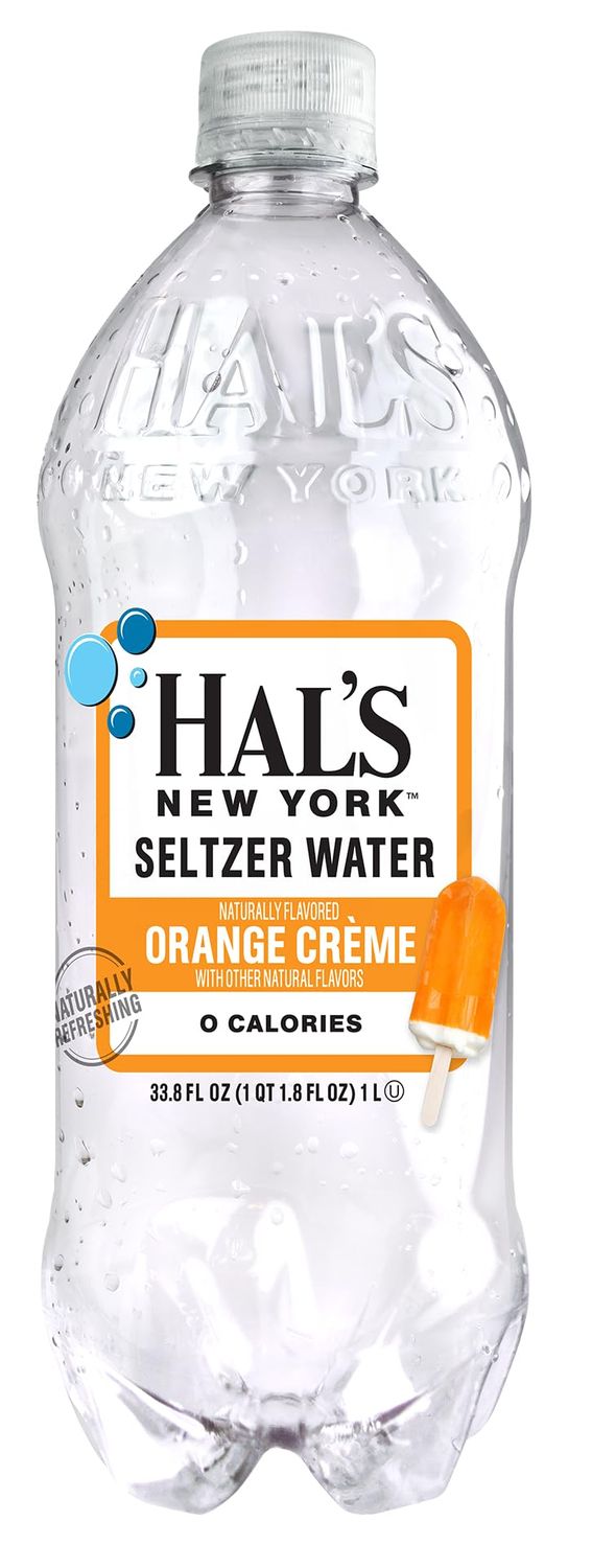 Hal&#39;s New York Seltzer Carbonated Flavored Sparkling Water, Zero Sugar, Zero Calorie, Zero Carbs, 1 Liter (Pack of 15, Orange Creme)