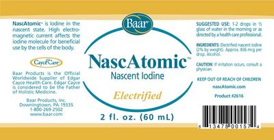 BAAR NascAtomic Electrified Nascent Iodine Liquid Drops, Potent 2 Formula for Energy, Vitality, Metabolism Boost, Detox, Immune Support, Mental Clarity Thyroid Health, 2 fl oz (Pack of 1)