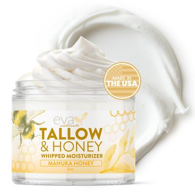 Eva Naturals Whipped Beef Tallow for Skin with Manuka Honey Moisturizer - Balm for Face - Moisturizing Cream for Soft, Smooth Skin - 2oz
