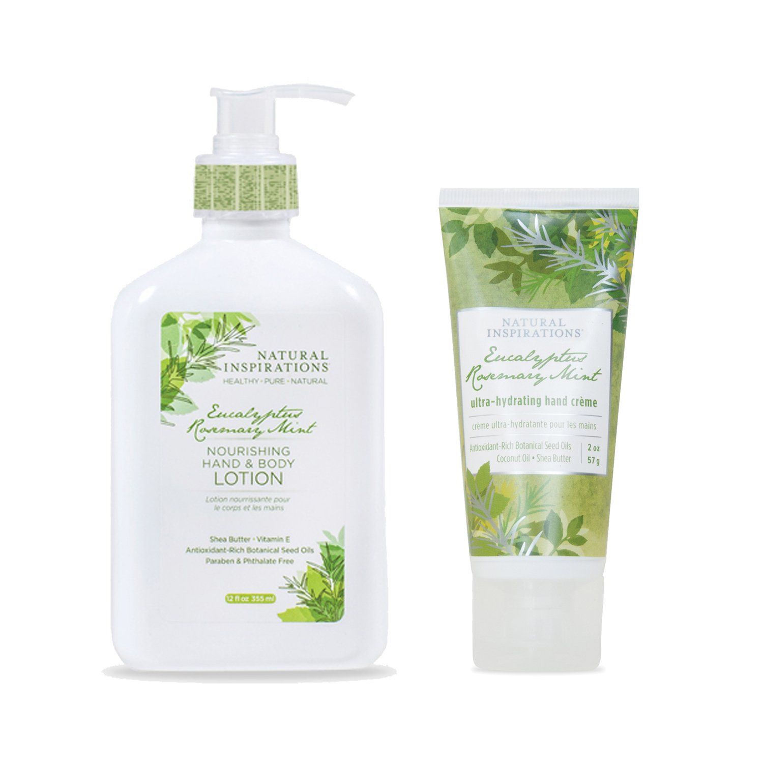 Natural Inspirations Hand Body Lotion and Hand Creme Gift Set - Eucalyptus Rosemary Mint