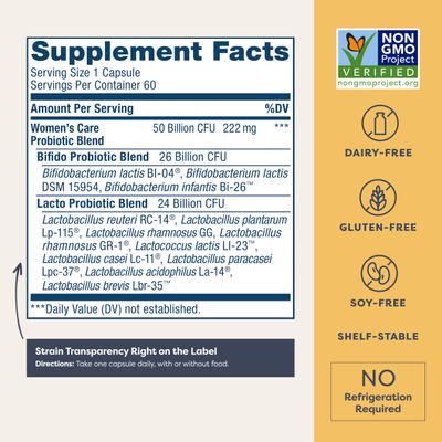 Renew Life Women's Probiotic Capsules, 50 Billion CFU Guaranteed, Supports pH Balance, Vaginal, Urinary, Digestive and Immune Health(2), L. Rhamnosus GG, Dairy, Soy and Gluten-Free, 60 Count