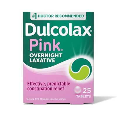 Dulcolax Pink Stimulant Laxative Tablets, Overnight Laxative, Predictable Effective Constipation Relief, Relieves Straining Bloating, Bisacodyl 5 mg, 25 Count