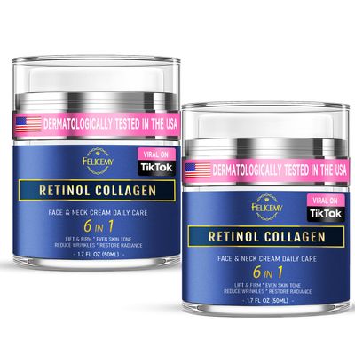 Retinol Cream for Face, Face Moisturizer with Collagen Hyaluronic Acid, Anti Aging Neck Cream for Tightening Skin, Facial Creams Day Night for Women and Men 2-Pack