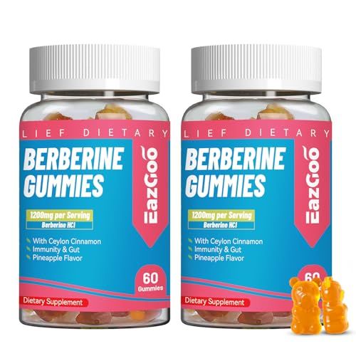 2 Pack Berberine Gummies -1200mg Berberine Supplement with Ceylon Cinnamon for Metabolism and Energy Support, Vegan Gelatin-Free-120 Count