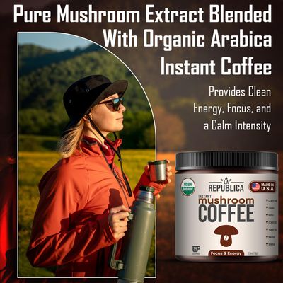 La Republica Instant Mushroom Coffee Organic (35 Servings), 100 Arabica Coffee with Full-Fruiting Lion's Mane, Reishi, Chaga, Cordyceps, Shiitake, Maitake, Turkey Tail