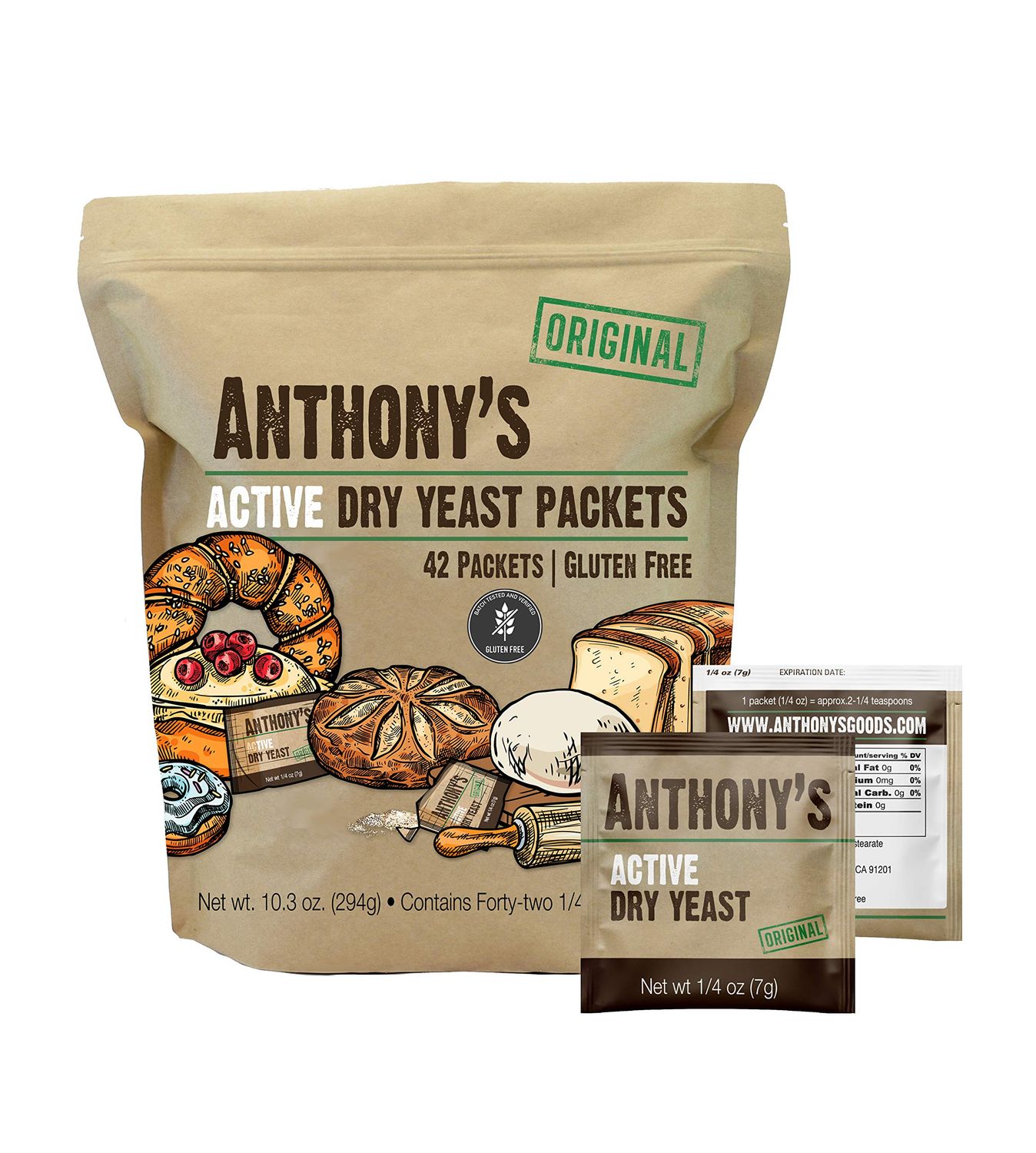 Anthony&#39;s Active Dry Yeast Packets, Contains 42 Individual Packets, Gluten Free