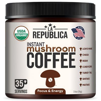 La Republica Instant Mushroom Coffee Organic (35 Servings), 100 Arabica Coffee with Full-Fruiting Lion&#39;s Mane, Reishi, Chaga, Cordyceps, Shiitake, Maitake, Turkey Tail