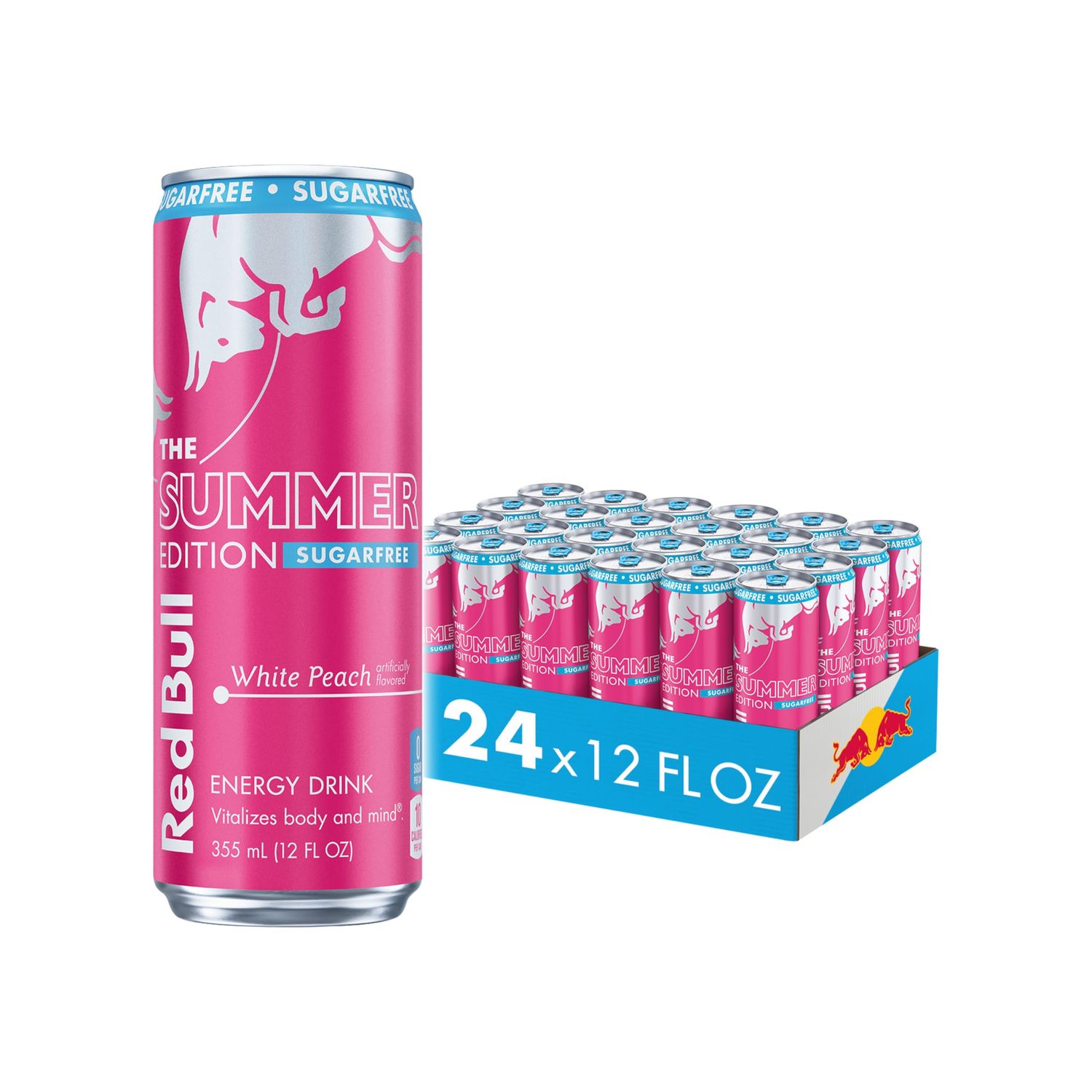 Red Bull Summer Edition Sugarfree Energy Drink, White Peach, 12 fl. oz., Case of 24 cans, with 114mg Caffeine, Taurine B Vitamins