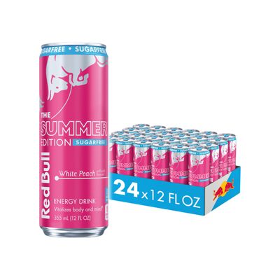 Red Bull Summer Edition Sugarfree Energy Drink, White Peach, 12 fl. oz., Case of 24 cans, with 114mg Caffeine, Taurine B Vitamins