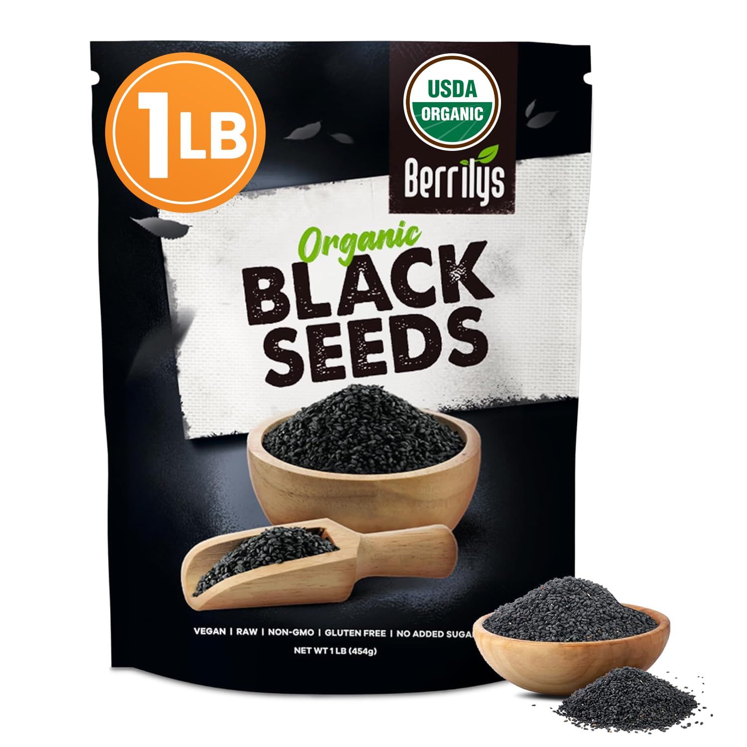 Berrilys Black Cumin Seeds - USDA Certified Organic Nigella Sativa - Kalonji for Baking, Seasoning, and Cooking Dishes - Nutrient-Packed Spice, Versatile Herb for Recipes and Meal Preparation - 16oz