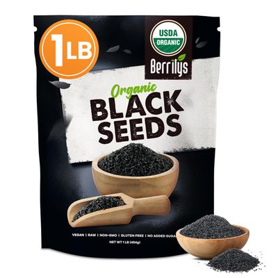 Berrilys Black Cumin Seeds - USDA Certified Organic Nigella Sativa - Kalonji for Baking, Seasoning, and Cooking Dishes - Nutrient-Packed Spice, Versatile Herb for Recipes and Meal Preparation - 16oz