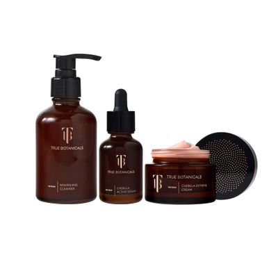 True Botanicals Deep Hydration Renewal Set Anti-Aging Reduce Fine Lines Increase Hydration Contains Renew Nourishing Cleanser, Chebula Active Serum, and Chebula Extreme Cream Gift Set