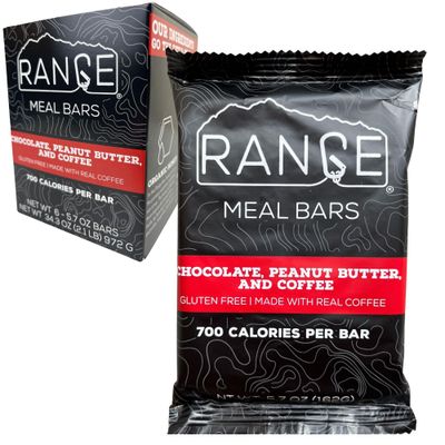 Range Meal Bar - High Calorie Meal Replacement Bars - Gluten Free Bars - Backpacking Meals - 6 Pack (Chocolate, Peanut Butter and Coffee)