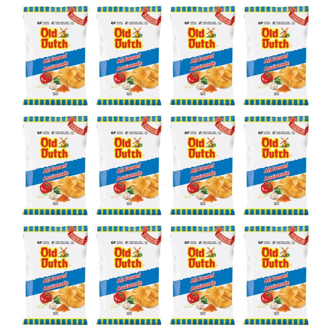 Old Dutch Potato Chips, All Dressed Flavour, 40 gram1.4 ounce Bags, (12 Pack) (Imported from Canada)