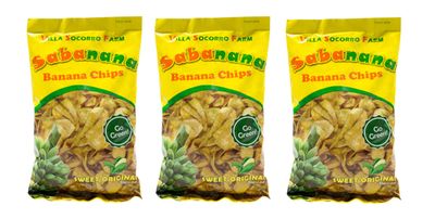 Villa Socorro Farm Sabanana Banana Chips Sweet Original Flavor 100g, 3 Pack
