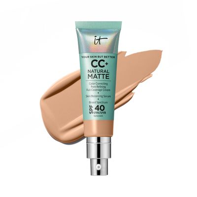 IT Cosmetics CC Cream Natural Matte Foundation with SPF 40 - Shine-Reducing Long-Wear Full Coverage Foundation For Oily Skin - With Hyaluronic Acid - Non-Comedogenic, Neutral Medium - 1.08 fl oz