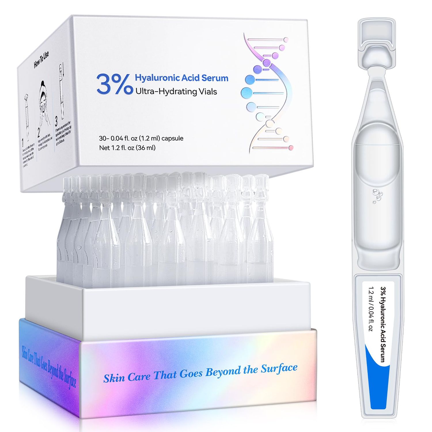 3 Hyaluronic Acid Serum for Face,Ultra-Hydrating Wake Nature Perfection Hyaluronic Acid, Hydration Moisture Facial Serum for Fine Lines Wrinkles, Single-Use (1.2 ml)30