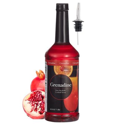 Grenadine Syrup Non-Alcoholic. Pomegranate Flavor, Great for Cocktails, Mocktails (1 Liter) ATREVO Liquor Pourer Dispenser Bundle.