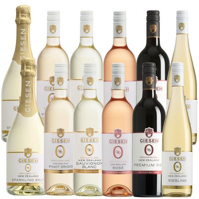 Giesen Non-Alcoholic Wine 12-Pack: Sparkling Brut, Pinot Grigio, Riesling, Sauvignon Blanc, Premium Red, and Ros - Exceptional Dealcoholized Wine Collection