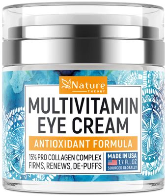 NATURE THEORY Collagen Eye Cream with Caffeine Hyaluronic Acid - Made in USA - Under Eye Cream Anti Aging Skin Tightening Cream - Anti Aging Cream - Eye Bags Treatment for Women - 1.7oz