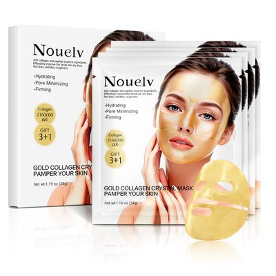 GoLashFun 24K Gold Collagen Infusion Face Mask, Layered Patch Mask, Deep Hydrating Moisturizing Collagen Facial Mask, Women&#39;s Skin Care, No-Cleaning Sleeping Face Mask (Package of 4)
