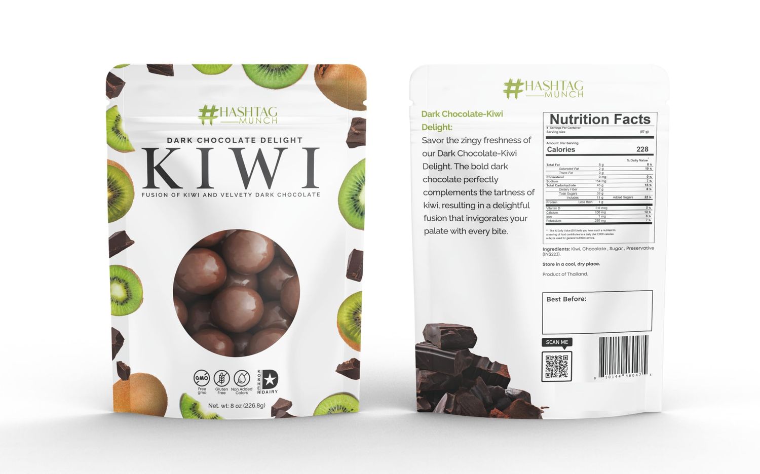 Premium Dark Chocolate Covered Ripe Juicy Wild Kiwi Balls Candy 8-Oz Bag Healthy Sweet Snack Made With Real Natural Fruit, Simple Ingredients No Added Colors, Gluten Free, Non- GMO Kosher