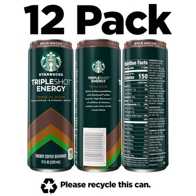 Starbucks Tripleshot Coffee Energy Drink, Bold Mocha, 11 fl oz Cans (12 Pack), Triple Blend, 165mg Caffeine, B Vitamins, Protein, Iced Coffee
