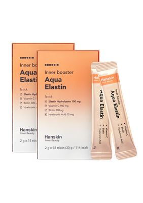 Hanskin Aqua Elastin Hyaluronic Acid Powder Packets for Hair, Skin, Wrinkles Nails Biotin, Vitamin C, Hyaluronic Acid Nutritional Supplement for Healthy Skin, 2g x 30 Individual Sticks