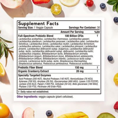 Doctor's Recipes Probiotics for Women, 100 Billion CFU 32 Strains, with Prebiotic Fiber, Enzymes Cranberry, Vaginal Urinary Digestive Immune, No Yeast, Shelf Stable, Delayed Release, 30 Caps