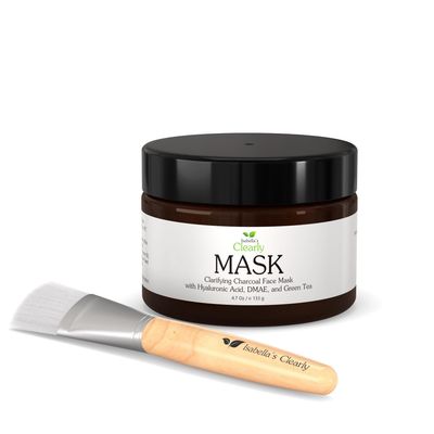 Isabella&#39;s Clearly MASK, Deep Pore Cleansing Charcoal Face Mask with Anti Ageing Hyaluronic Acid Natural Skin Care for Wrinkles, Blackheads, Large Pores, Acne Includes Applicator Brush