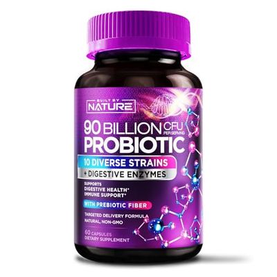 90 Billion CFU Probiotic - Daily Digestive Gut Health Supplement for Men Women - Lactobacillus acidophilus, Bifidobacterium Prebiotics - Non-GMO, Gluten Dairy Free, Shelf-Stable - 60 Capsules