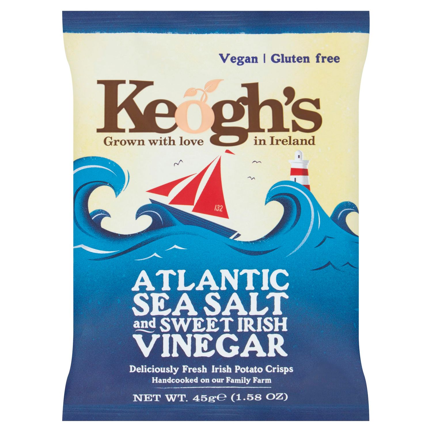 Keogh&#39;s Atlantic Sea Salt And Sweet Irish Vinegar Potato Crisps 45G (1.58oz), Pack of 3