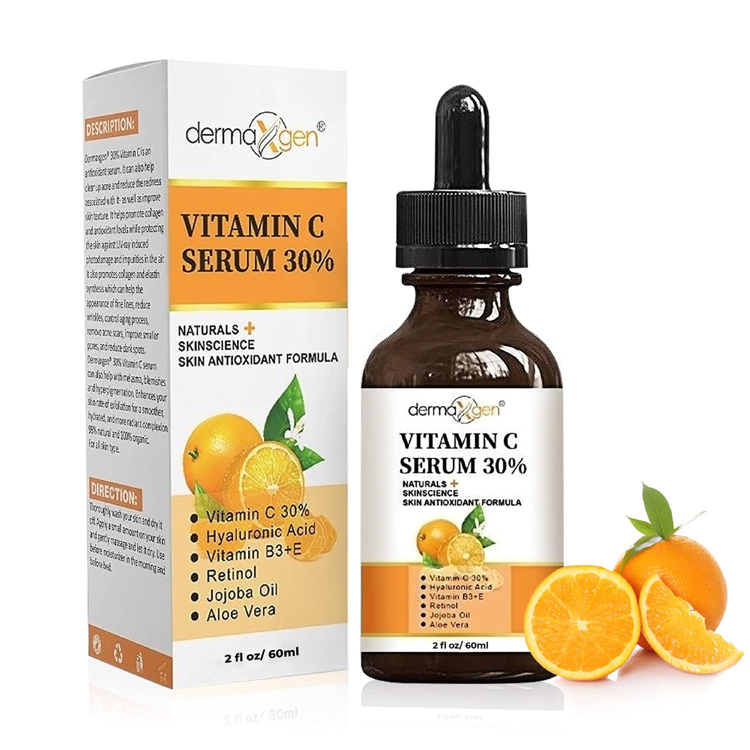 DERMAXGEN 30 Vitamin C Serum for Face, Hyaluronic Acid Vitamin (B3 E) Jojoba Aloe Vera- Natural Organic Anti Wrinkle Skin Rejuvenator Moisturizer Vitamin C for All Skin - (2 FL OZ)