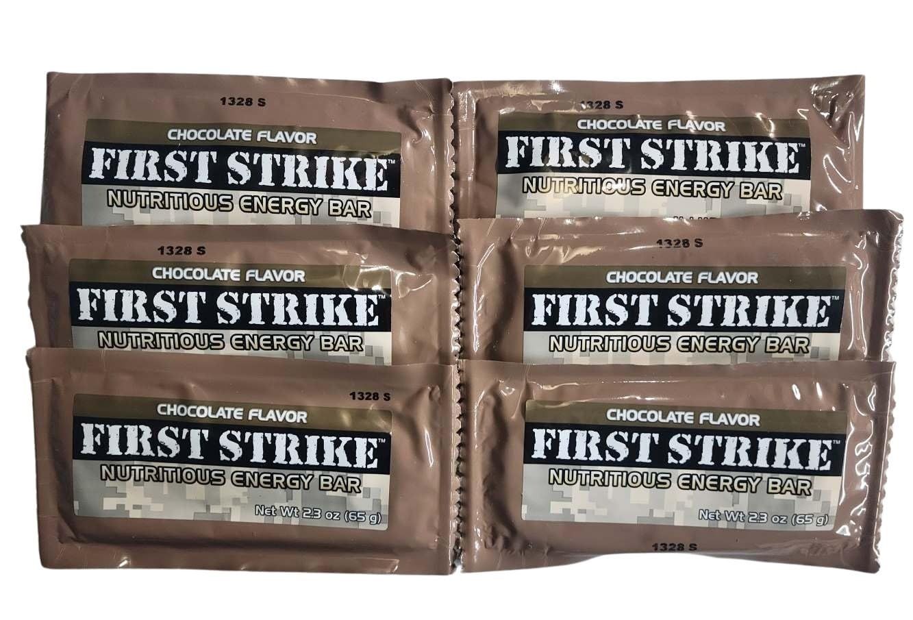 First Strike Energy Bar, Full Size [2.3oz] - Authentic Long-Life USGI MRE Ration Nutrition Bars. Many Flavors and Packs to choose from, Recent Production dates (6, Chocolate)