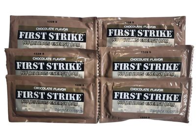 First Strike Energy Bar, Full Size [2.3oz] - Authentic Long-Life USGI MRE Ration Nutrition Bars. Many Flavors and Packs to choose from, Recent Production dates (6, Chocolate)
